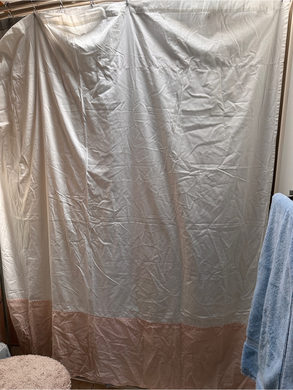Fieldcrest Oxford Stitch Spa Peach Shower Curtain White/Peach